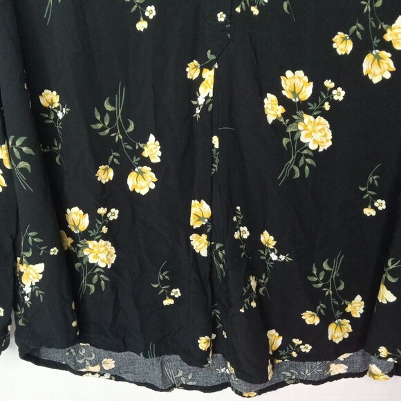 Old Navy XXL Top Black Yellow Floral Print Popover Shirt - Picture 3 of 13